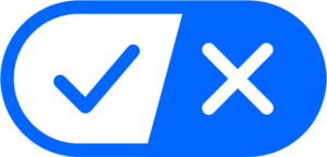 blue checkmark and white X indicating support of data privacy rights