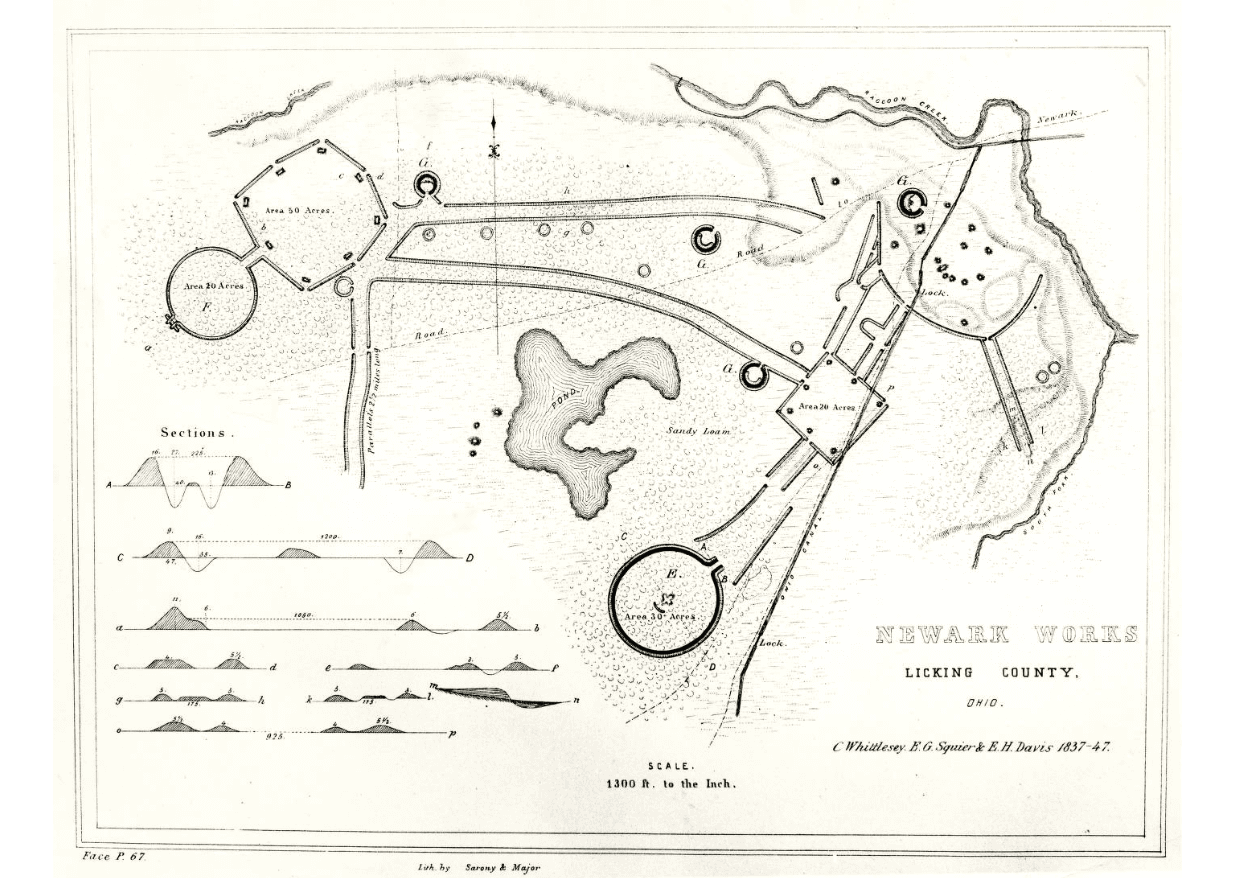 Printed ink map of the Newark Earthworks